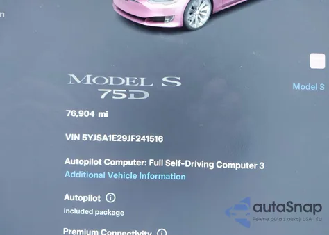 2018 Tesla Model S 100D/75D/P100D из США, поврежденный, VIN 5YJSA1E29JF241516